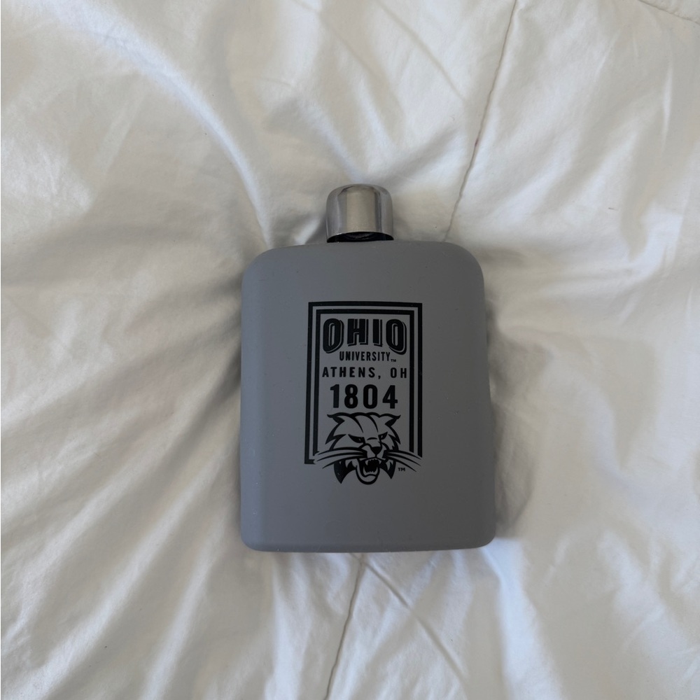 Ohio University Bobcats Flask - Grey Silicone Wrapped Glass - 6-8oz